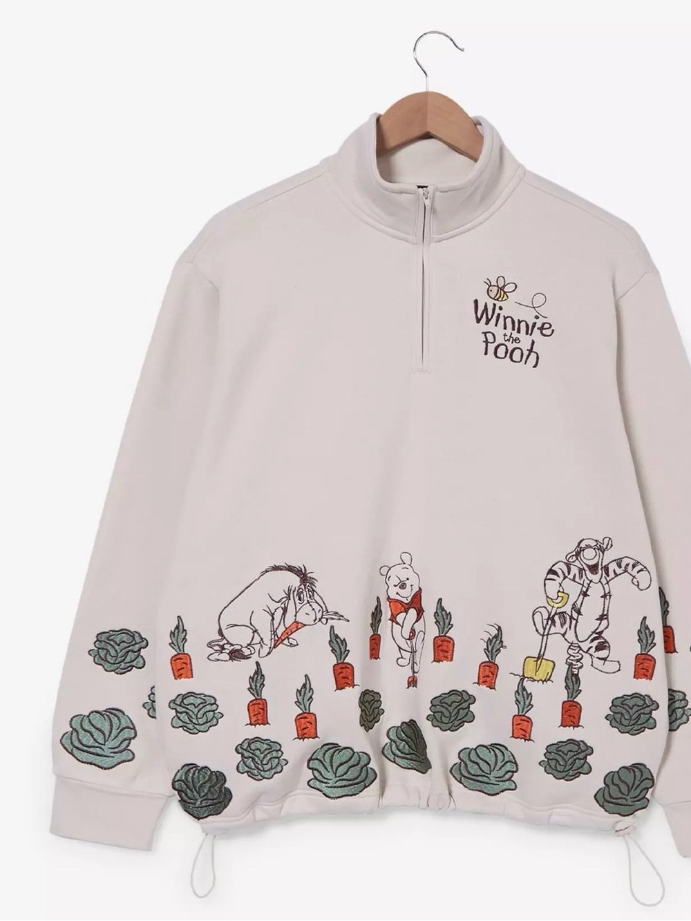 Winnie the Pooh Ivory Half-Zip Sweatshirt veggie garden embroidered